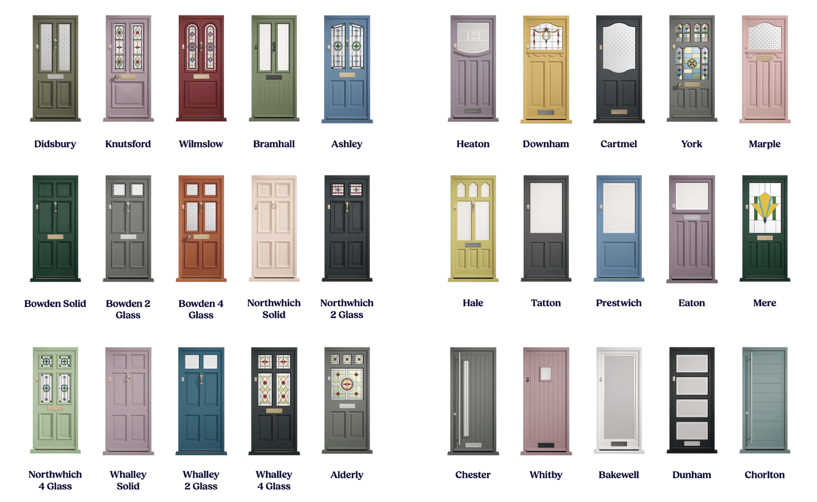 Range of traditional and contemporary timber entrance door designs