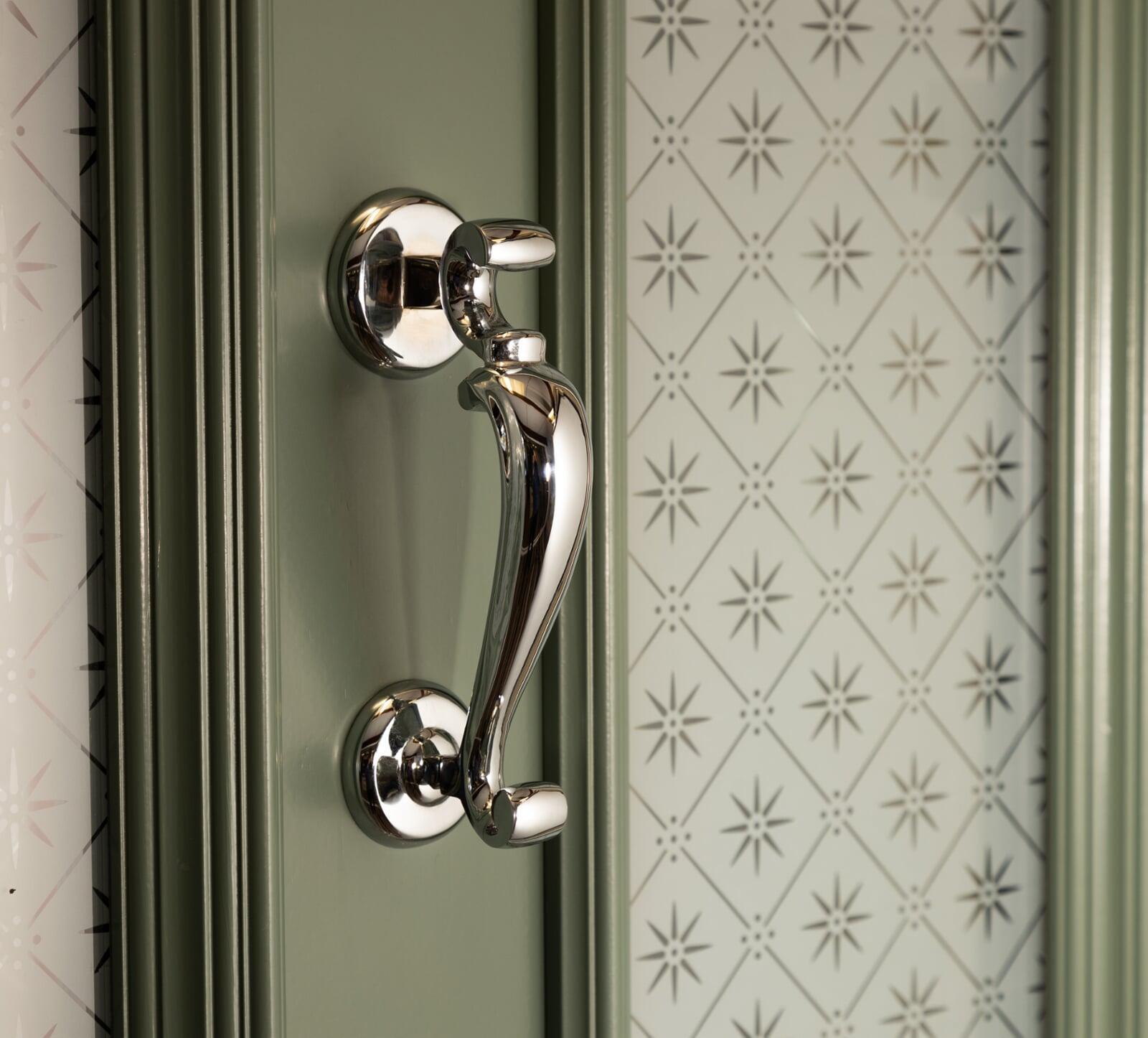 Bespoke timber front door with bolection mouldings and decorative glazing