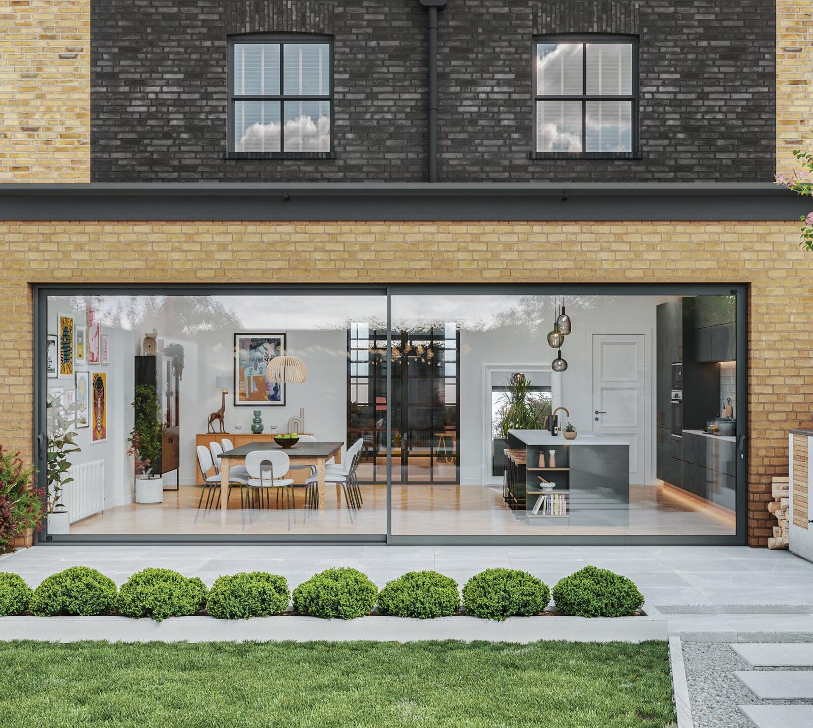 Slim-profile patio dors in a modern extension